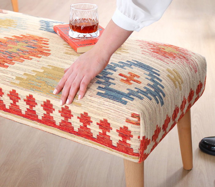 Atelier Del Sofa Banco Crema 91x42x46cm Algodón Lino Patas Haya Elegante y Cómodo